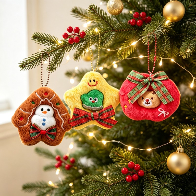 Embroidery Xmas Ornaments - Set di 3 Decorazioni Natalizie in