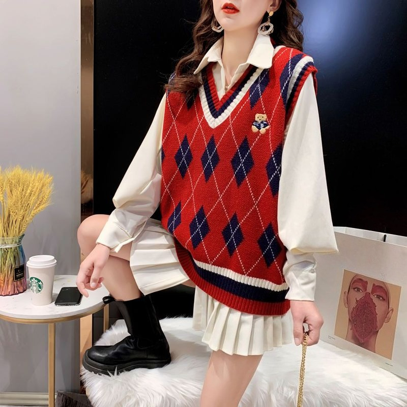 Embroidery Vest - Gilet in maglia rossa per donna