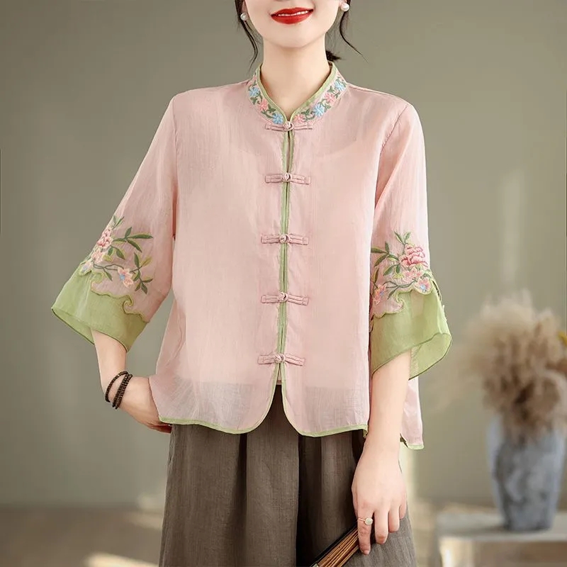 Embroidery Cardigan - Camicia estiva in cotone e canapa