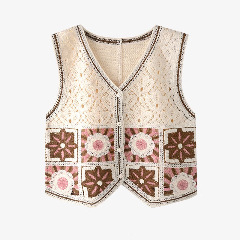 Embroidery Vest - Gilet nonna quadrato all'uncinetto Donna Gilet