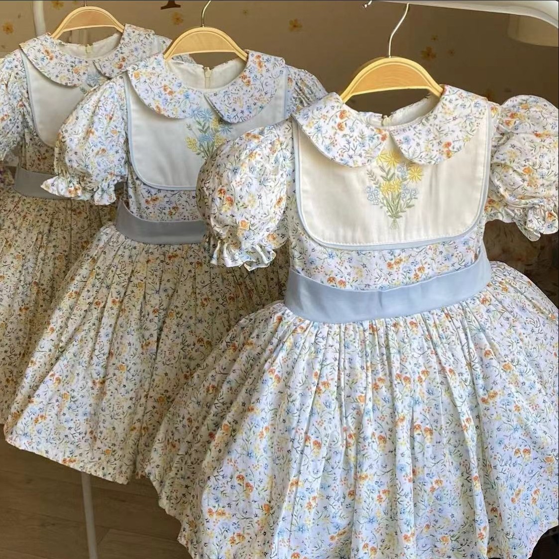 Embroidery Yellow Dress - 0-12 anni neonata estate fiore ricamo