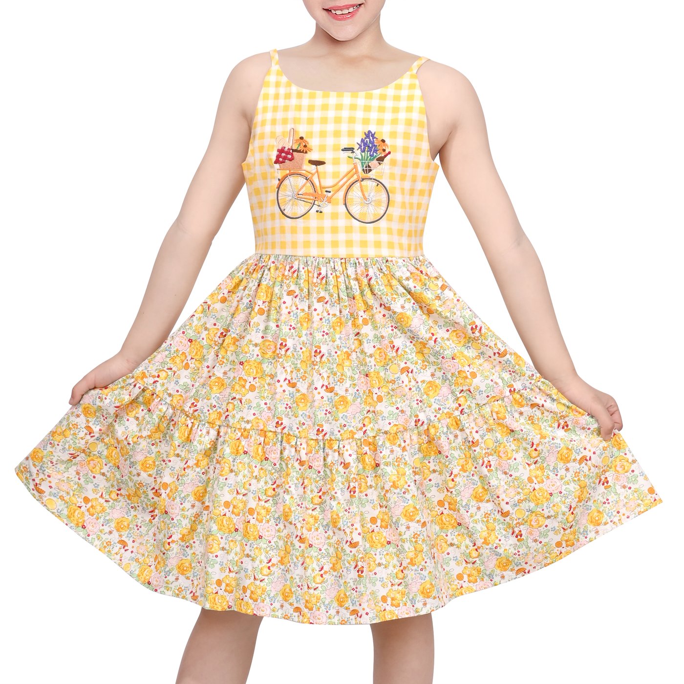 Embroidery Yellow Dress - Abito da ragazza in cotone giallo