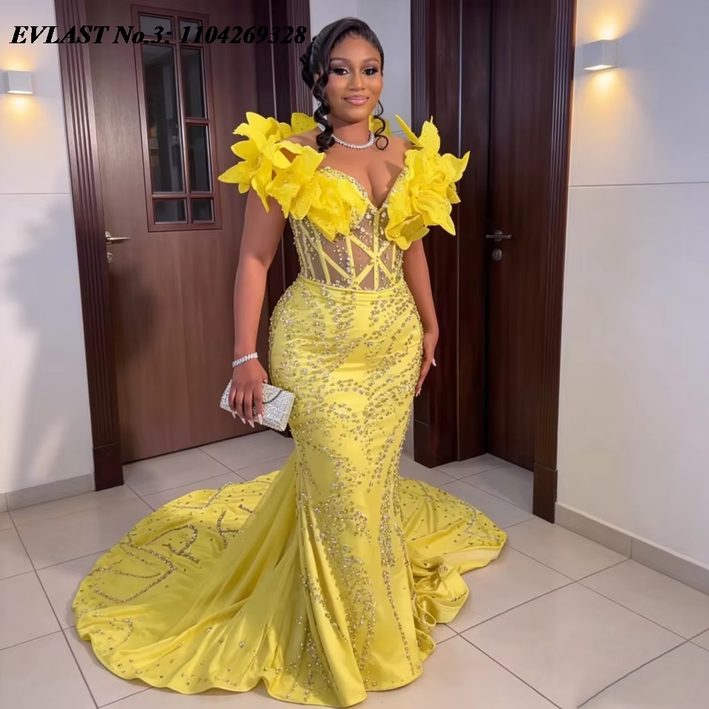 Embroidery Yellow Dress - Abito da sera a sirena giallo