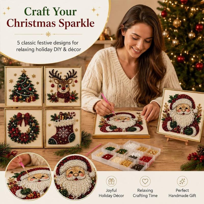 Embroidery Xmas Ornaments - Kit di Ricamo con Perle a