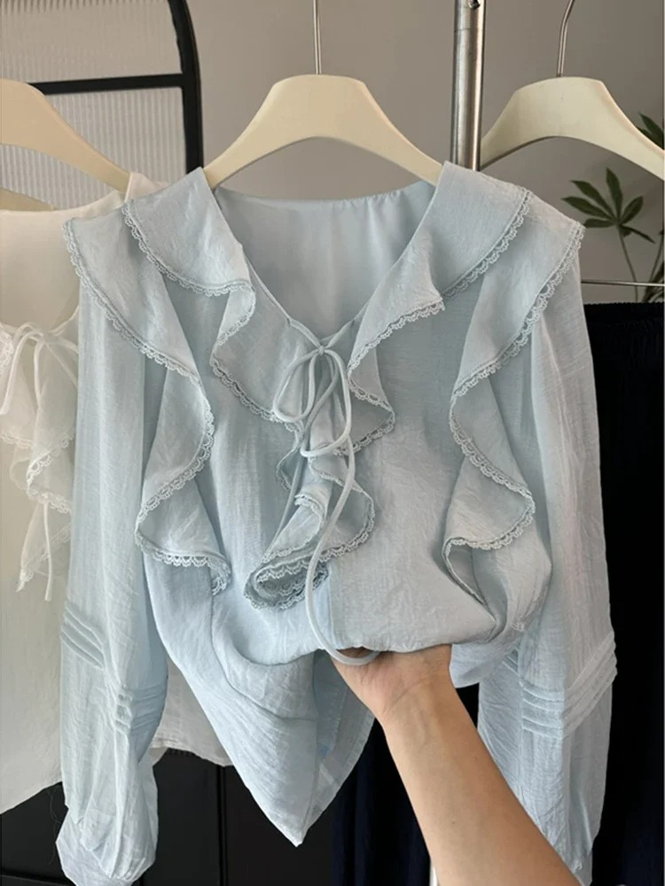Embroidery Origin - Camicetta Chic Francese con Scollo a