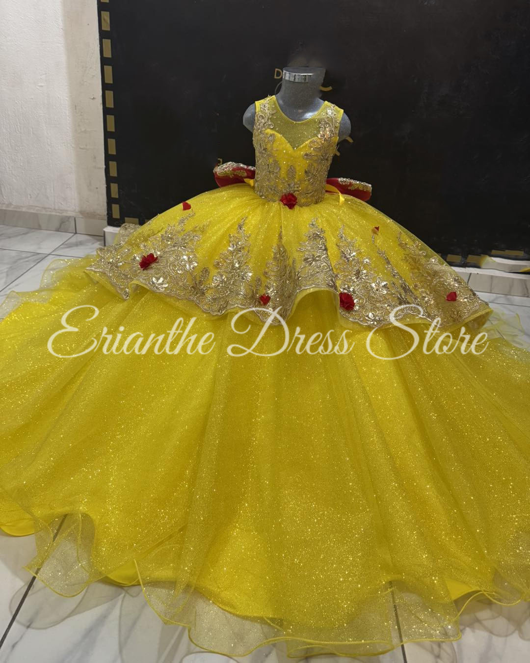 Embroidery Yellow Dress - Abito da ragazza di fiore giallo