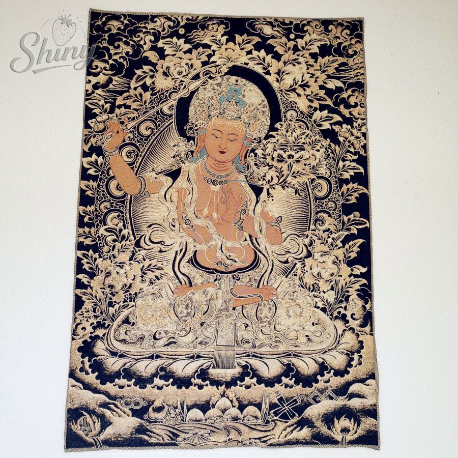 Embroidery Floss - Oro nero Manjusri Bodhisattva Broccato Tangka