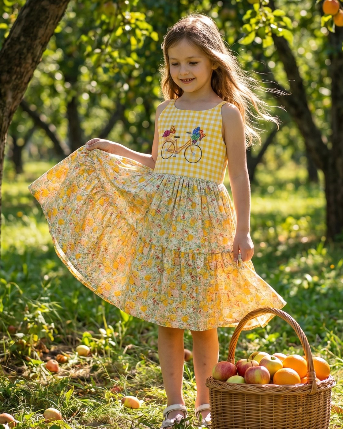 Abito da ragazza in cotone gia - Embroidery Yellow Dress recensione e prezzo